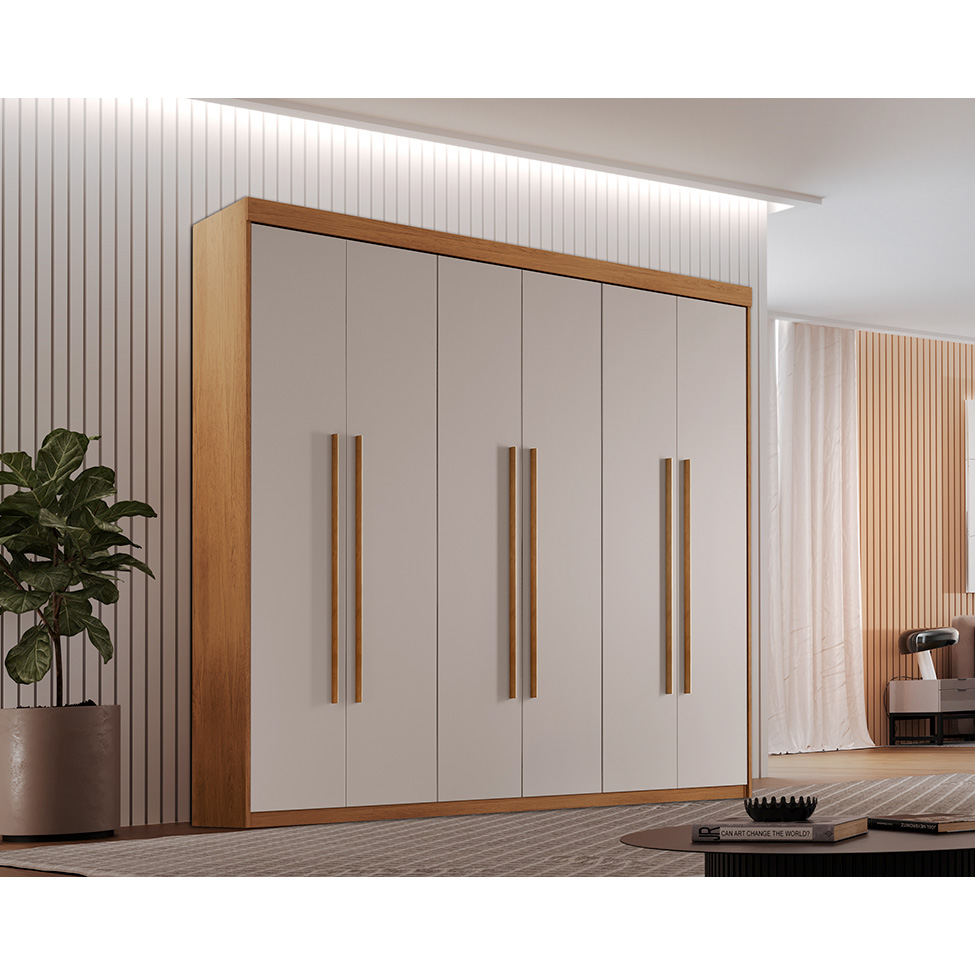 Guarda-Roupa Casal Xangai 6 Portas 2 Gavetas Imbuia e Off White