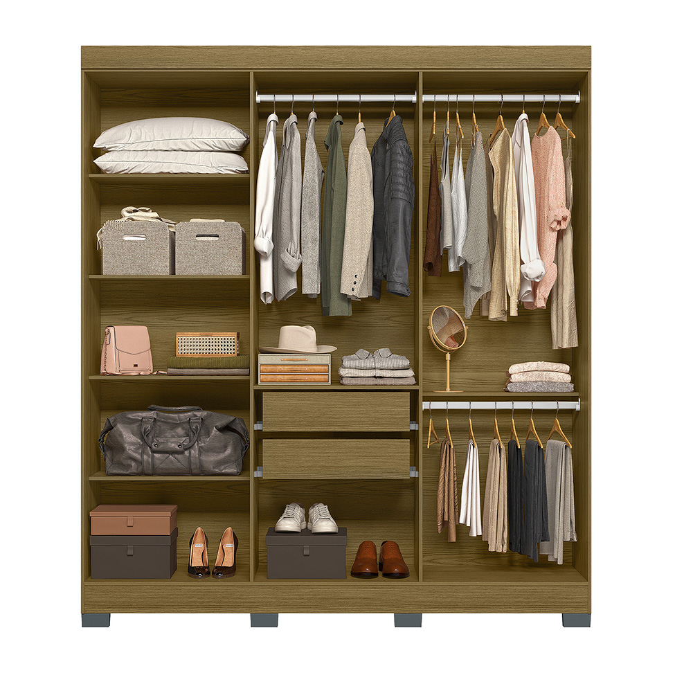 Guarda-Roupa Casal York 6 Portas 2 Gavetas Freijó e Off White