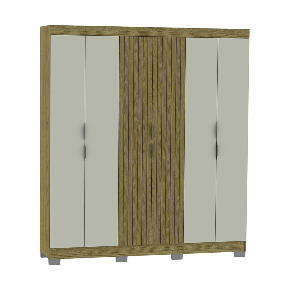 Guarda-Roupa Casal York 6 Portas 2 Gavetas Freijó e Off White