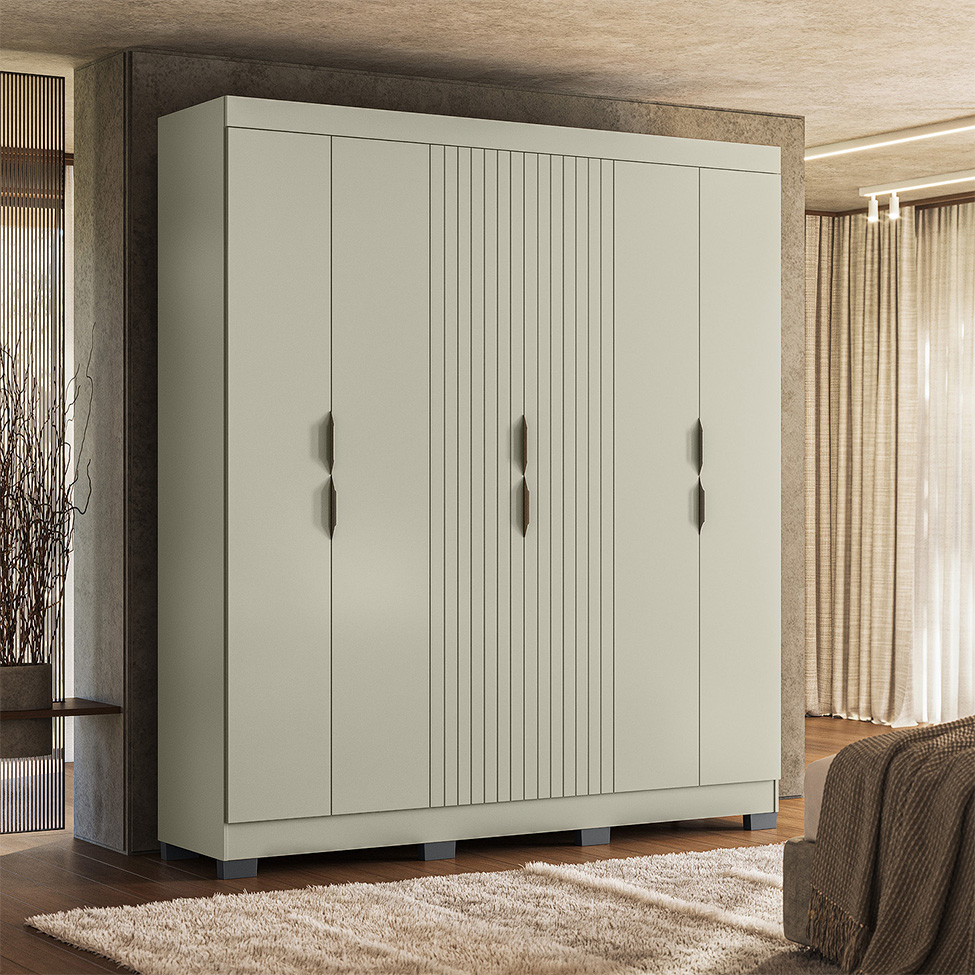 Guarda-Roupa Casal York 6 Portas 2 Gavetas Off White