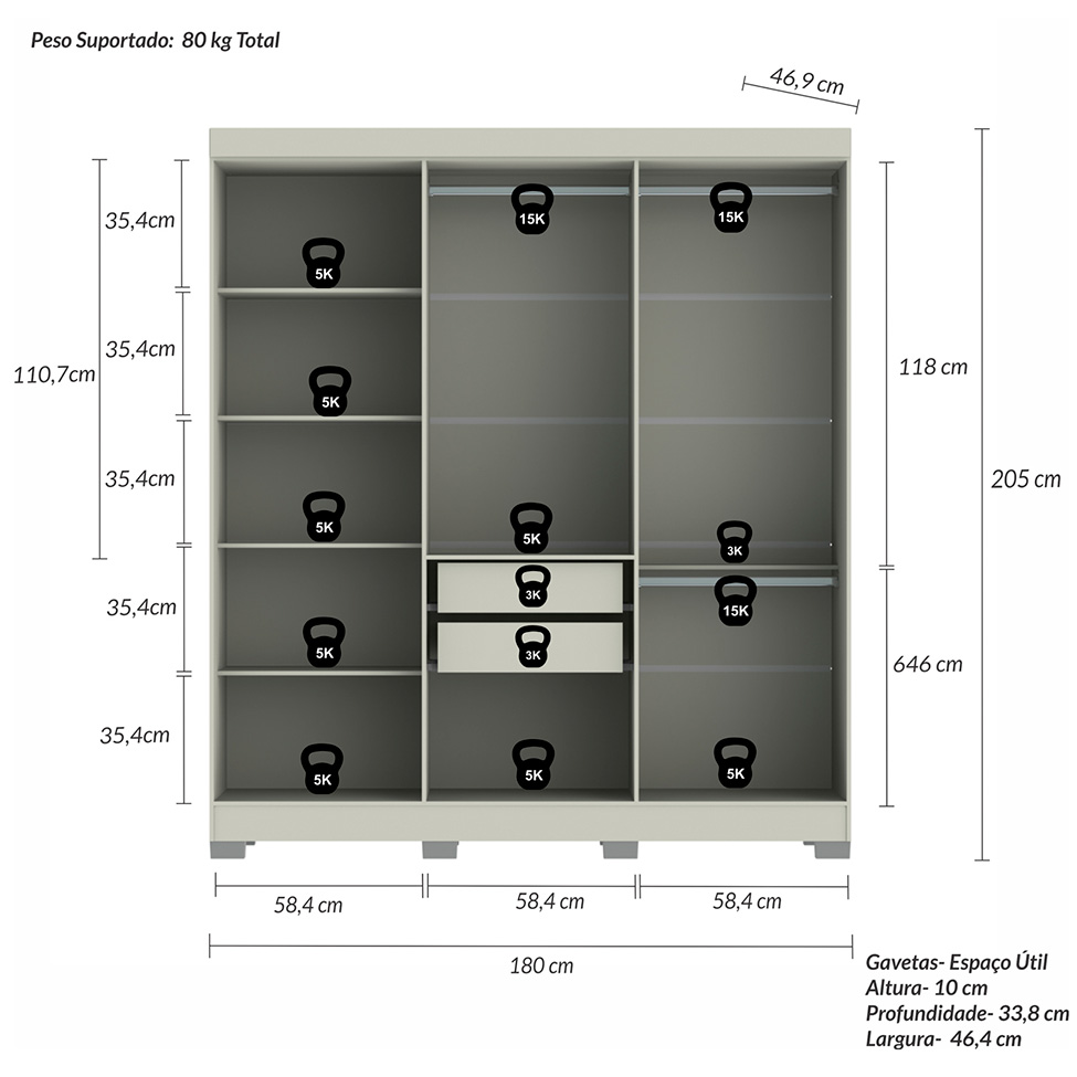 Guarda-Roupa Casal York 6 Portas 2 Gavetas Off White