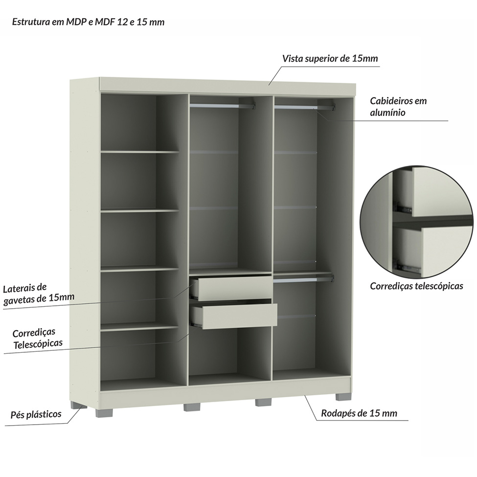 Guarda-Roupa Casal York 6 Portas 2 Gavetas Off White