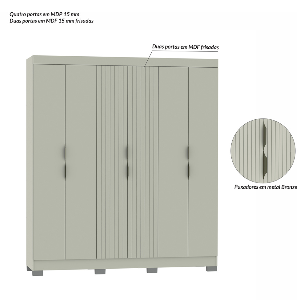 Guarda-Roupa Casal York 6 Portas 2 Gavetas Off White