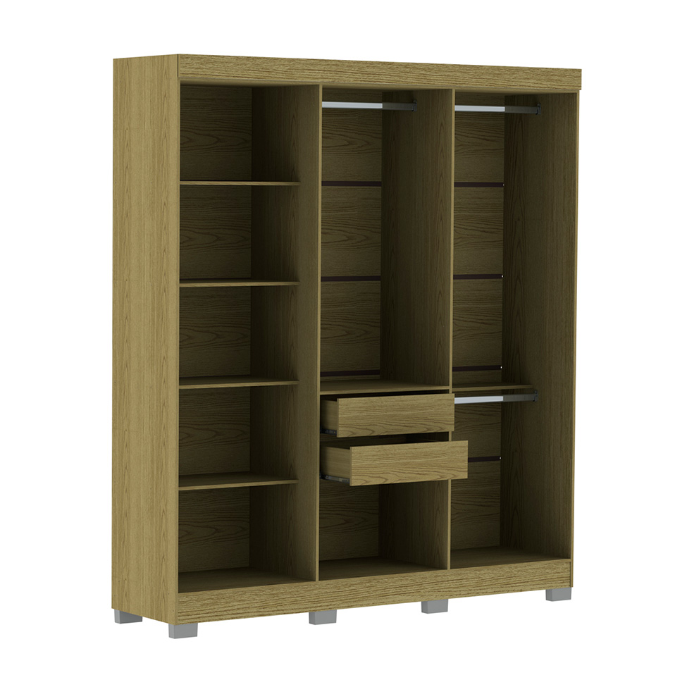 Guarda-Roupa Casal York 6 Portas 2 Gavetas Off White e Freijó