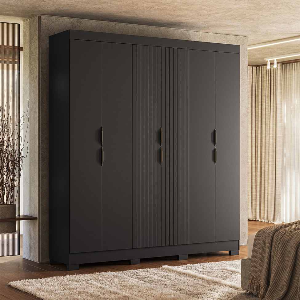 Guarda-Roupa Casal York 6 Portas 2 Gavetas Preto