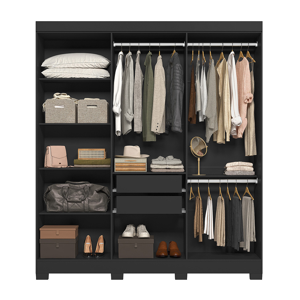 Guarda-Roupa Casal York 6 Portas 2 Gavetas Preto