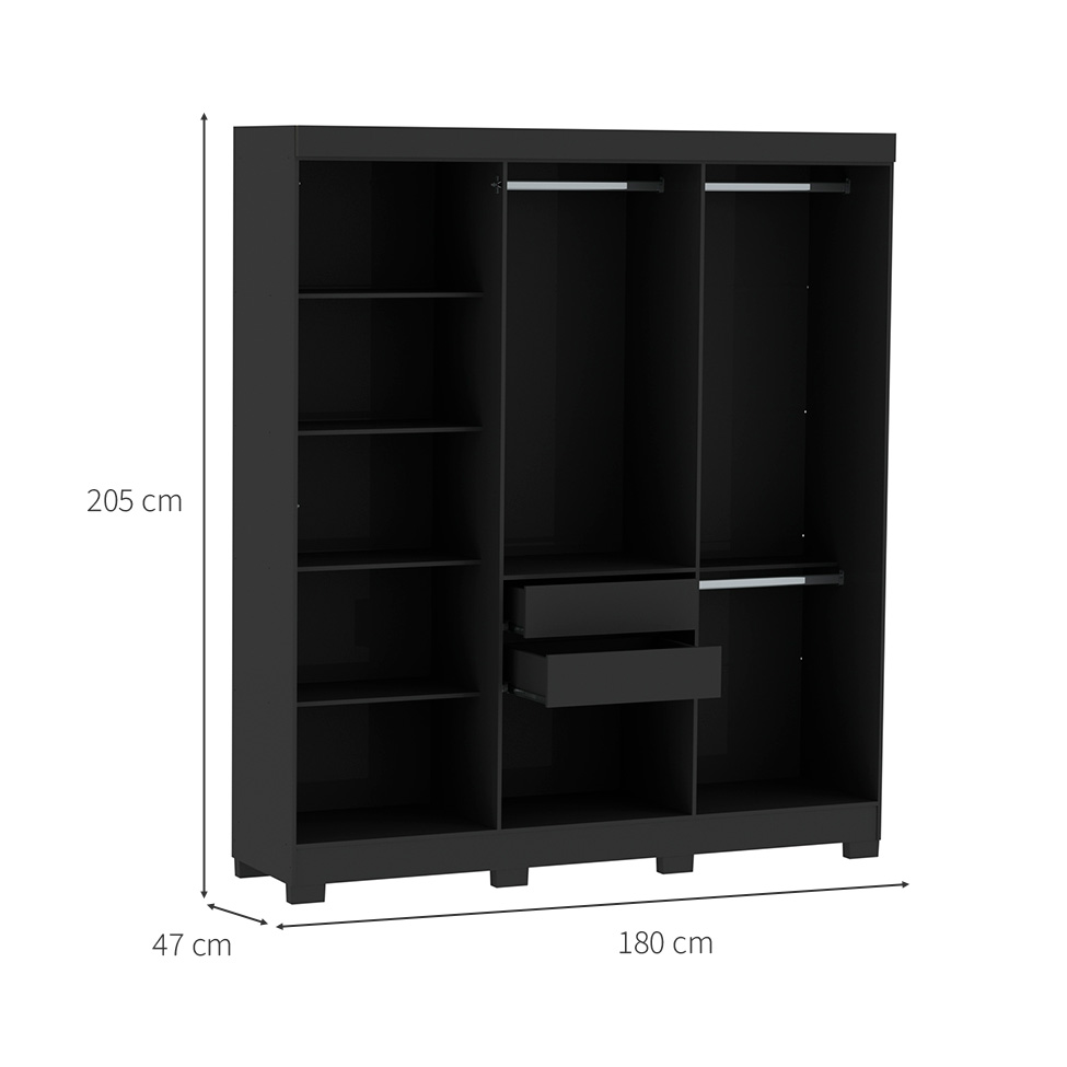 Guarda-Roupa Casal York 6 Portas 2 Gavetas Preto