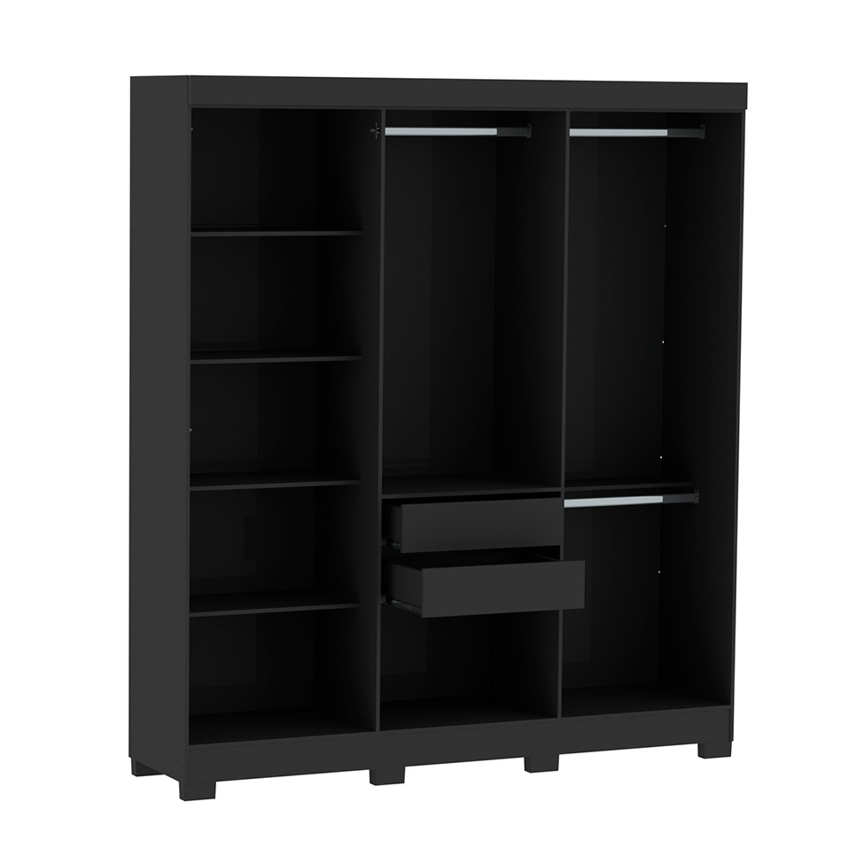 Guarda-Roupa Casal York 6 Portas 2 Gavetas Preto