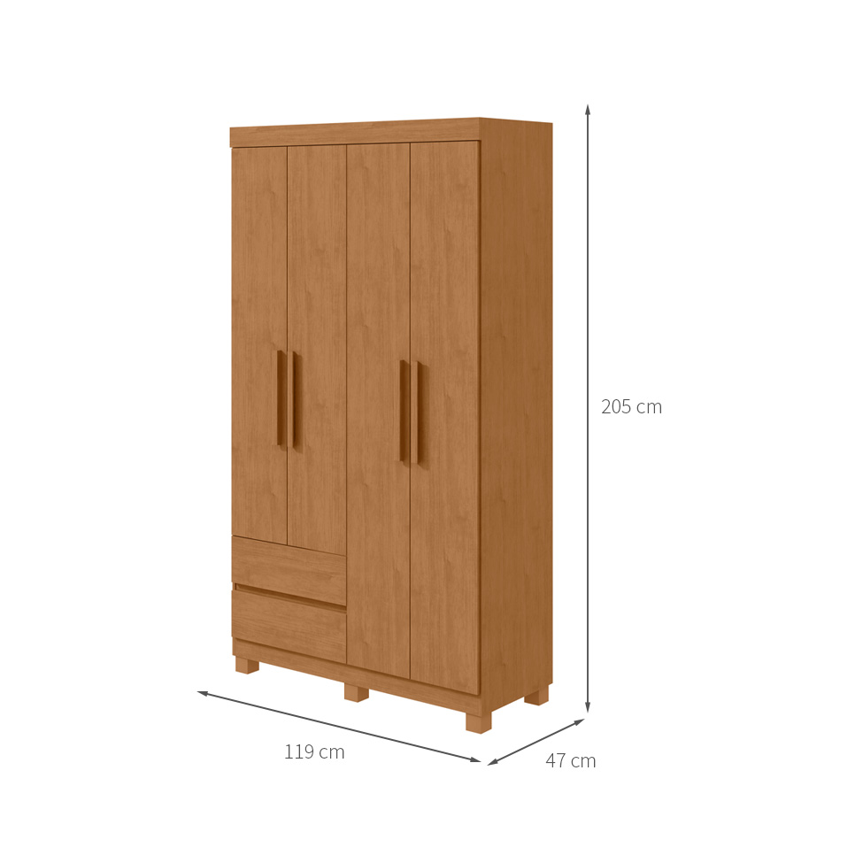 Guarda-Roupa Casal Zeus com Pés 4 Portas 2 Gavetas Amêndoa
