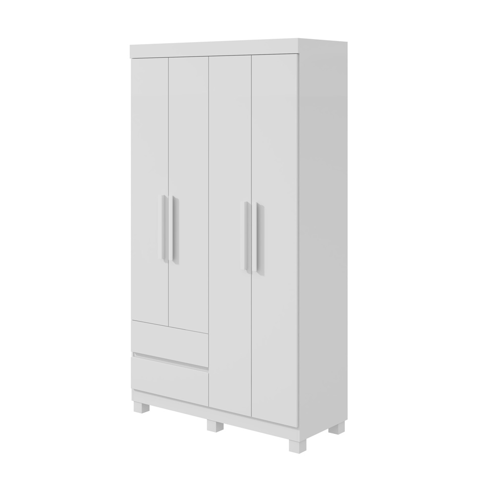 Guarda-Roupa Casal Zeus com Pés 4 Portas 2 Gavetas Branco
