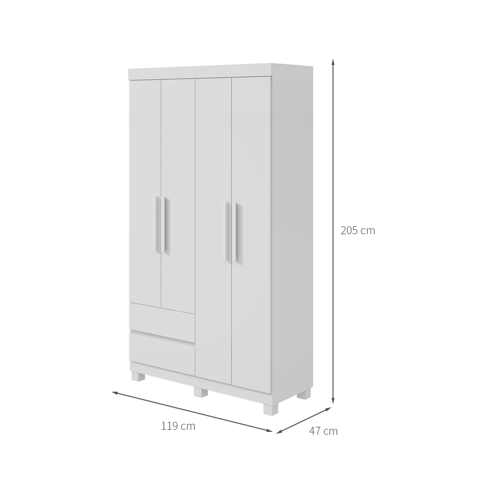 Guarda-Roupa Casal Zeus com Pés 4 Portas 2 Gavetas Branco