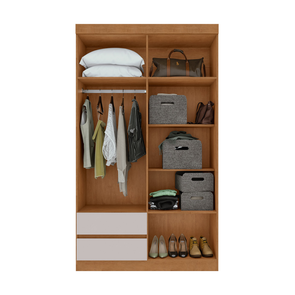 Guarda-Roupa Casal Zeus com Pés 4 Portas 2 Gavetas Off White e Amêndoa