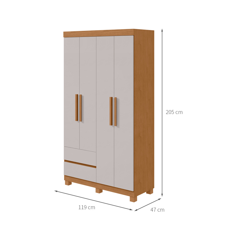 Guarda-Roupa Casal Zeus com Pés 4 Portas 2 Gavetas Off White e Amêndoa
