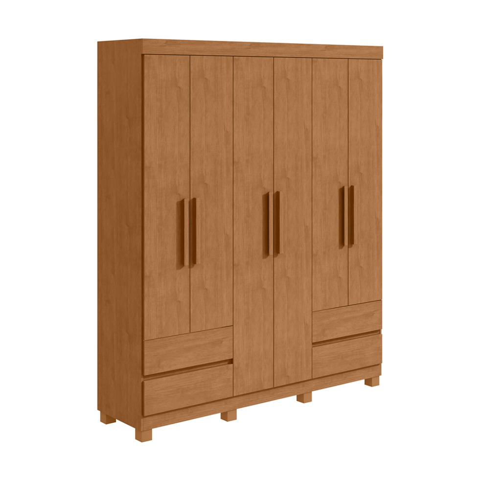 Guarda-Roupa Casal Zeus com Pés 6 Portas 4 Gavetas Amêndoa
