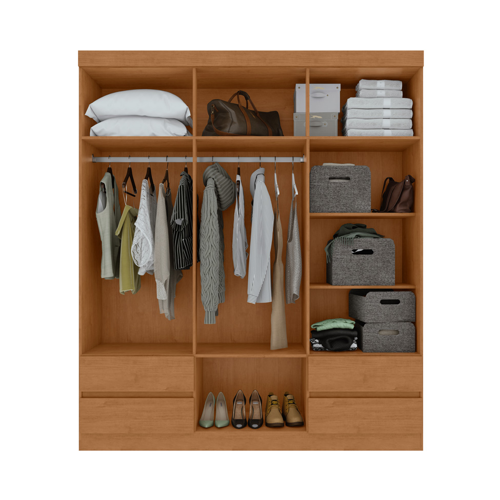Guarda-Roupa Casal Zeus com Pés 6 Portas 4 Gavetas Amêndoa