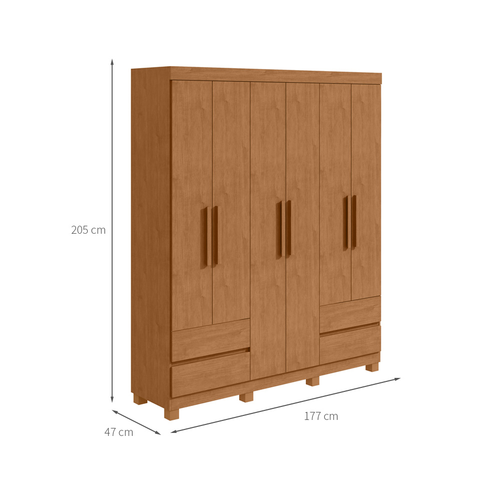Guarda-Roupa Casal Zeus com Pés 6 Portas 4 Gavetas Amêndoa