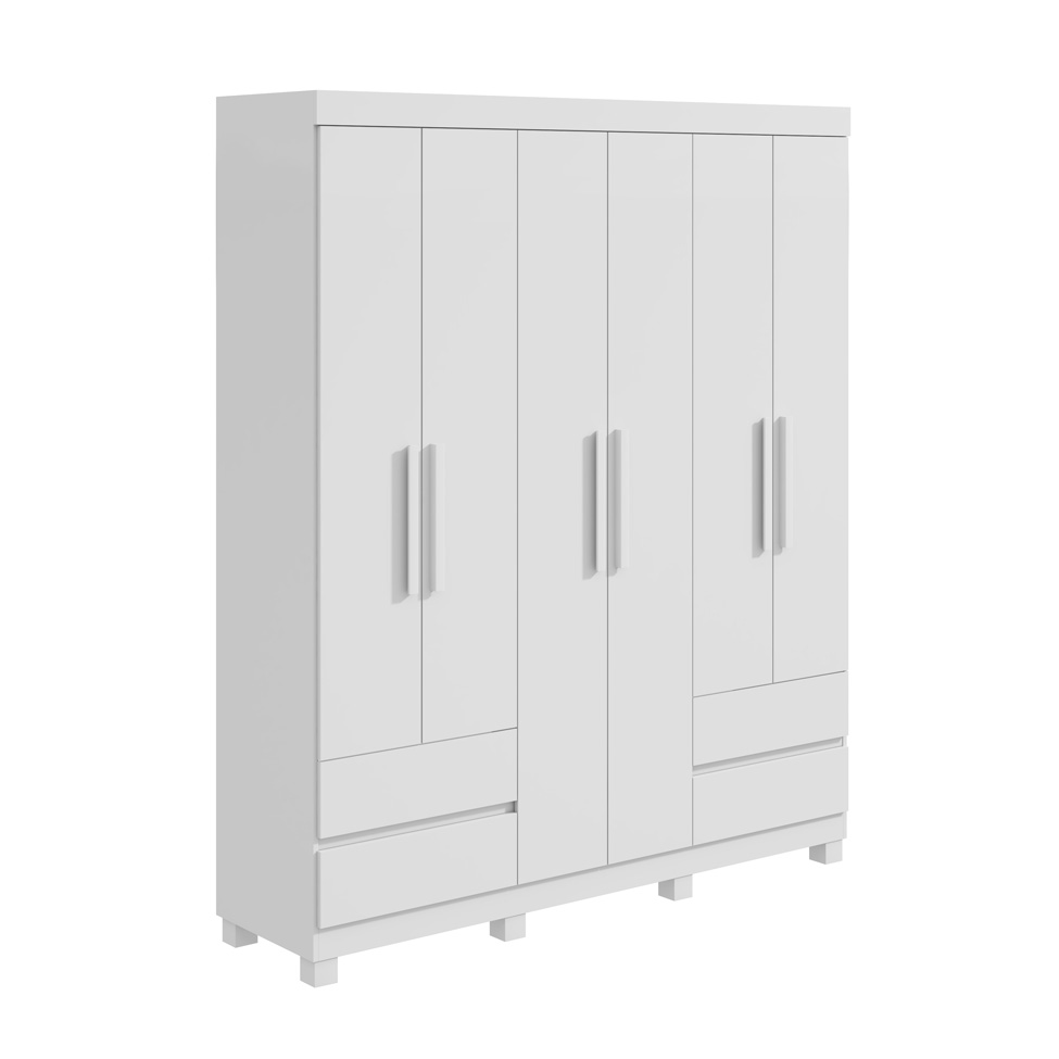 Guarda-Roupa Casal Zeus com Pés 6 Portas 4 Gavetas Branco