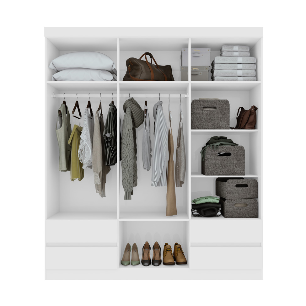 Guarda-Roupa Casal Zeus com Pés 6 Portas 4 Gavetas Branco