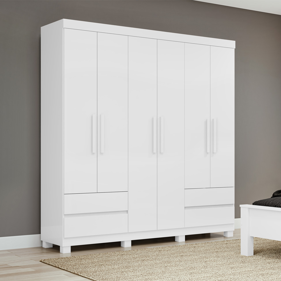 Guarda-Roupa Casal Zeus com Pés 6 Portas 4 Gavetas Branco