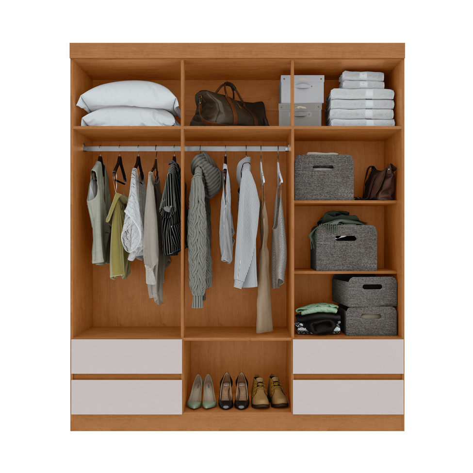 Guarda-Roupa Casal Zeus com Pés 6 Portas 4 Gavetas Off White e Amêndoa