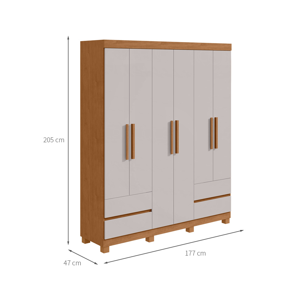 Guarda-Roupa Casal Zeus com Pés 6 Portas 4 Gavetas Off White e Amêndoa