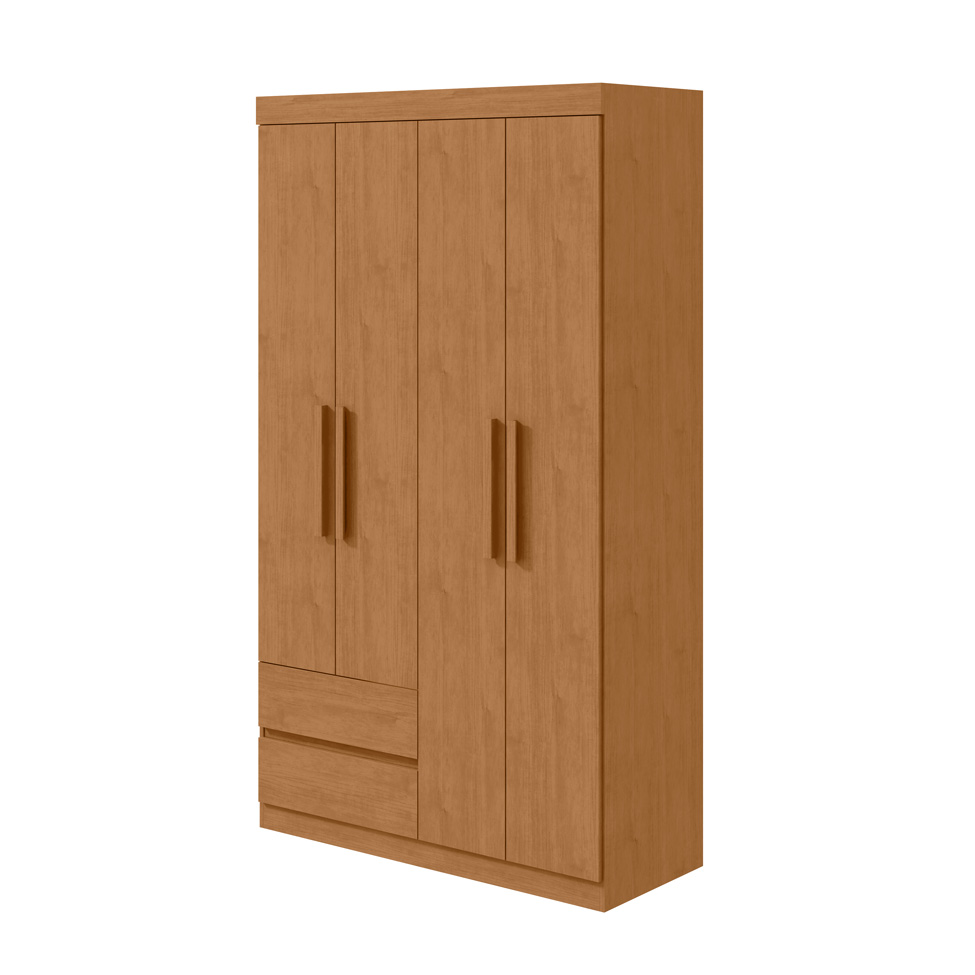 Guarda-Roupa Casal Zeus sem Pés 4 Portas 2 Gavetas Amêndoa