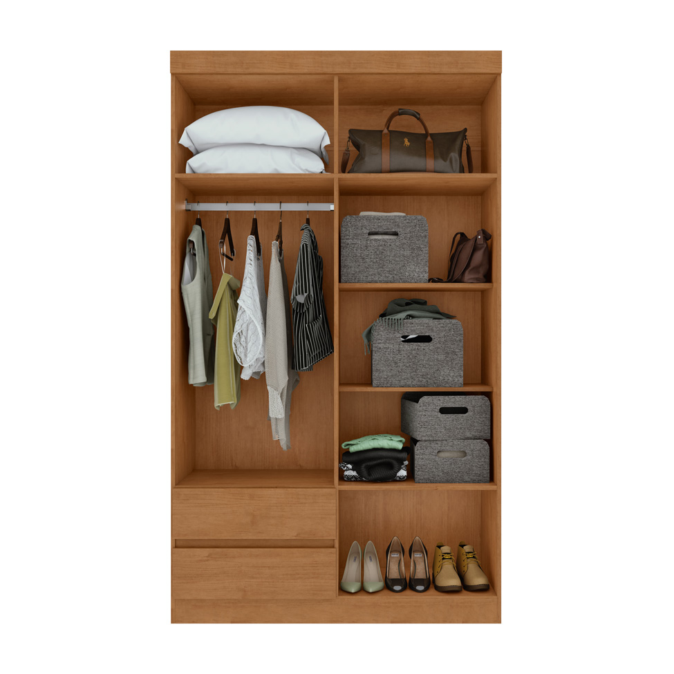 Guarda-Roupa Casal Zeus sem Pés 4 Portas 2 Gavetas Amêndoa