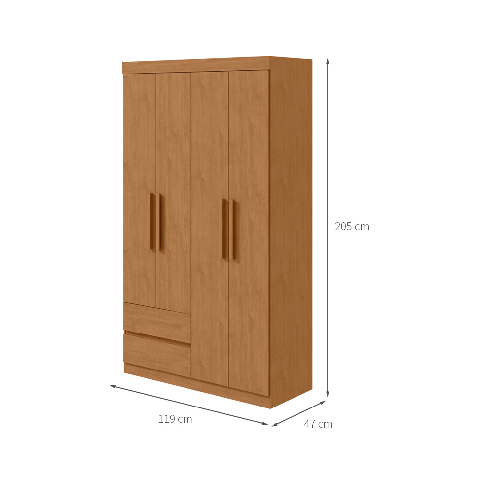 Guarda-Roupa Casal Zeus sem Pés 4 Portas 2 Gavetas Amêndoa