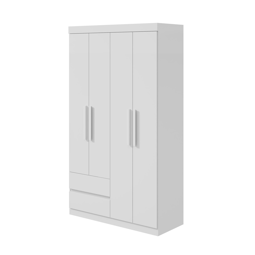 Guarda-Roupa Casal Zeus sem Pés 4 Portas 2 Gavetas Branco