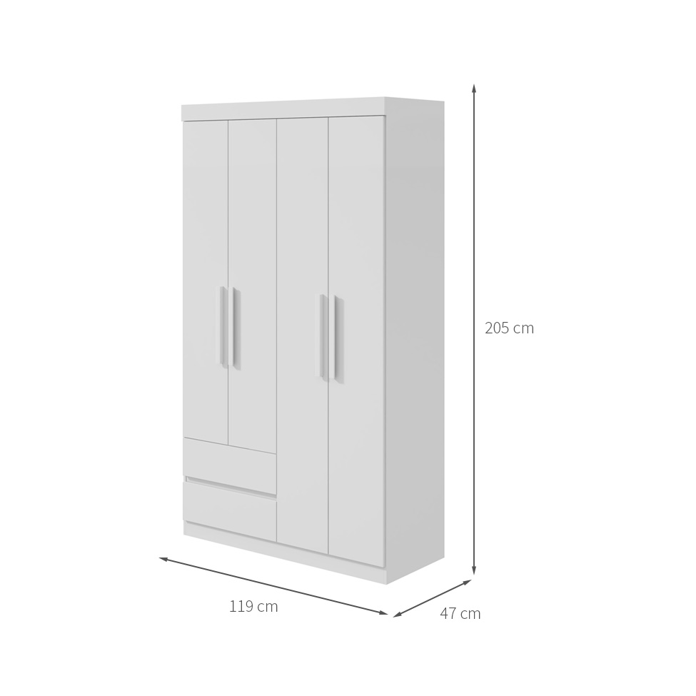 Guarda-Roupa Casal Zeus sem Pés 4 Portas 2 Gavetas Branco
