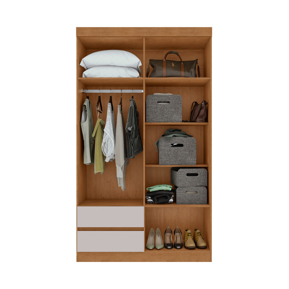 Guarda-Roupa Casal Zeus sem Pés 4 Portas 2 Gavetas Off White e Amêndoa
