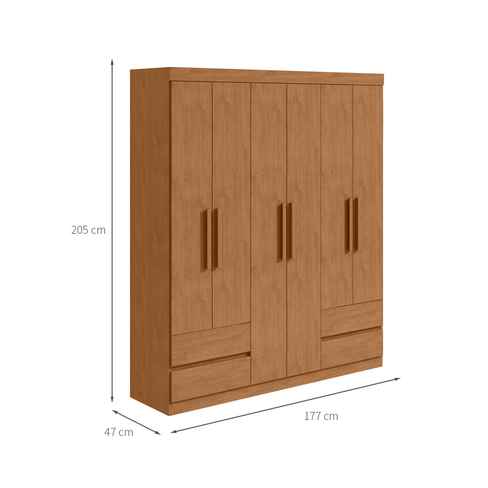 Guarda-Roupa Casal Zeus sem Pés 6 Portas 4 Gavetas Amêndoa