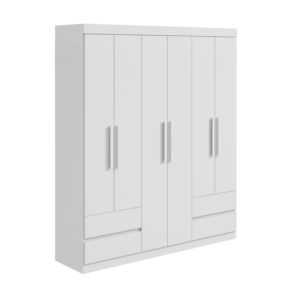 Guarda-Roupa Casal Zeus sem Pés 6 Portas 4 Gavetas Branco