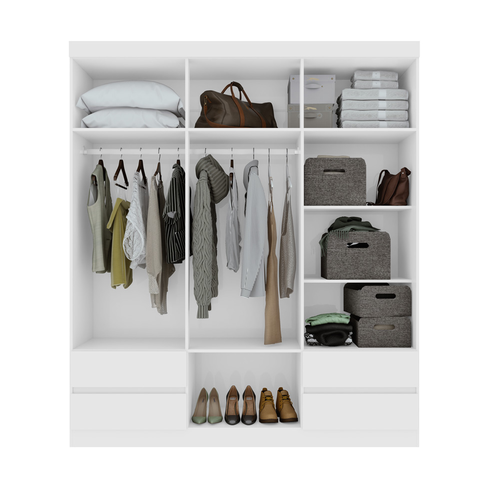 Guarda-Roupa Casal Zeus sem Pés 6 Portas 4 Gavetas Branco
