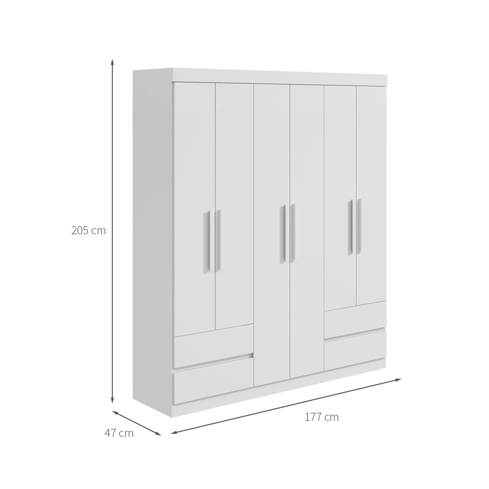 Guarda-Roupa Casal Zeus sem Pés 6 Portas 4 Gavetas Branco