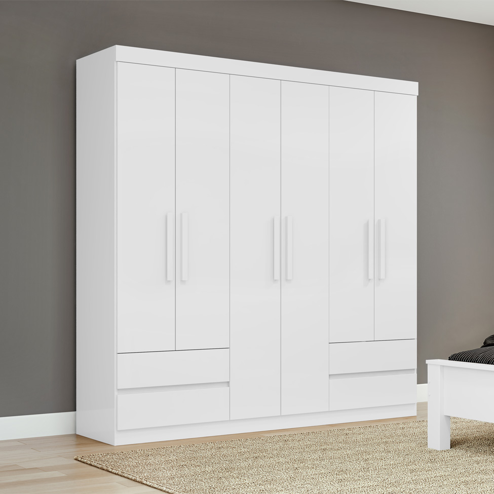 Guarda-Roupa Casal Zeus sem Pés 6 Portas 4 Gavetas Branco