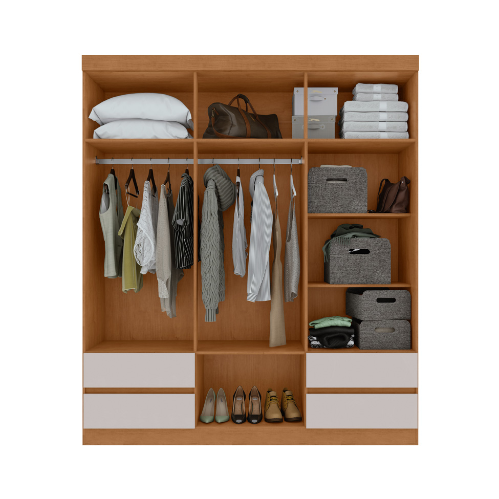 Guarda-Roupa Casal Zeus sem Pés 6 Portas 4 Gavetas Off White e Amêndoa