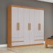 Guarda-Roupa Casal Zeus sem Pés 6 Portas 4 Gavetas Off White e Amêndoa