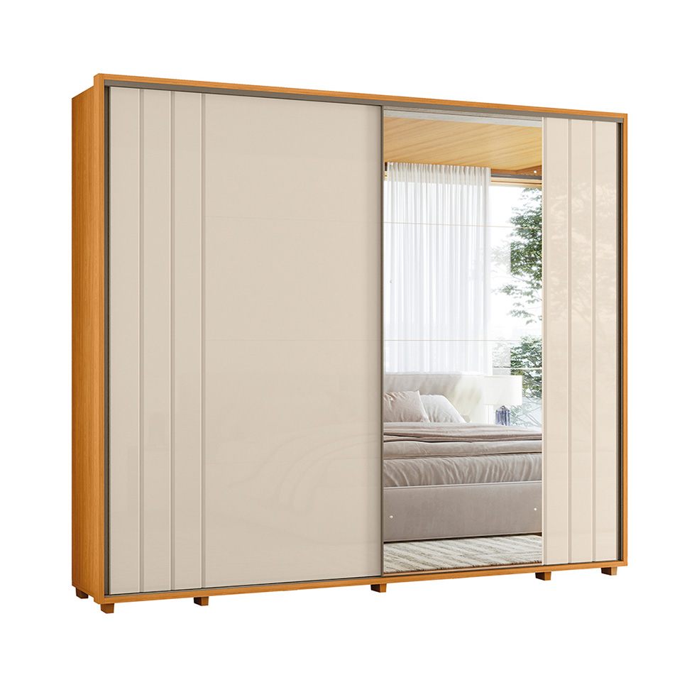 Guarda-Roupa Casal com 1 Espelho Dali 2 Portas 8 Gavetas Cinamomo e Off White