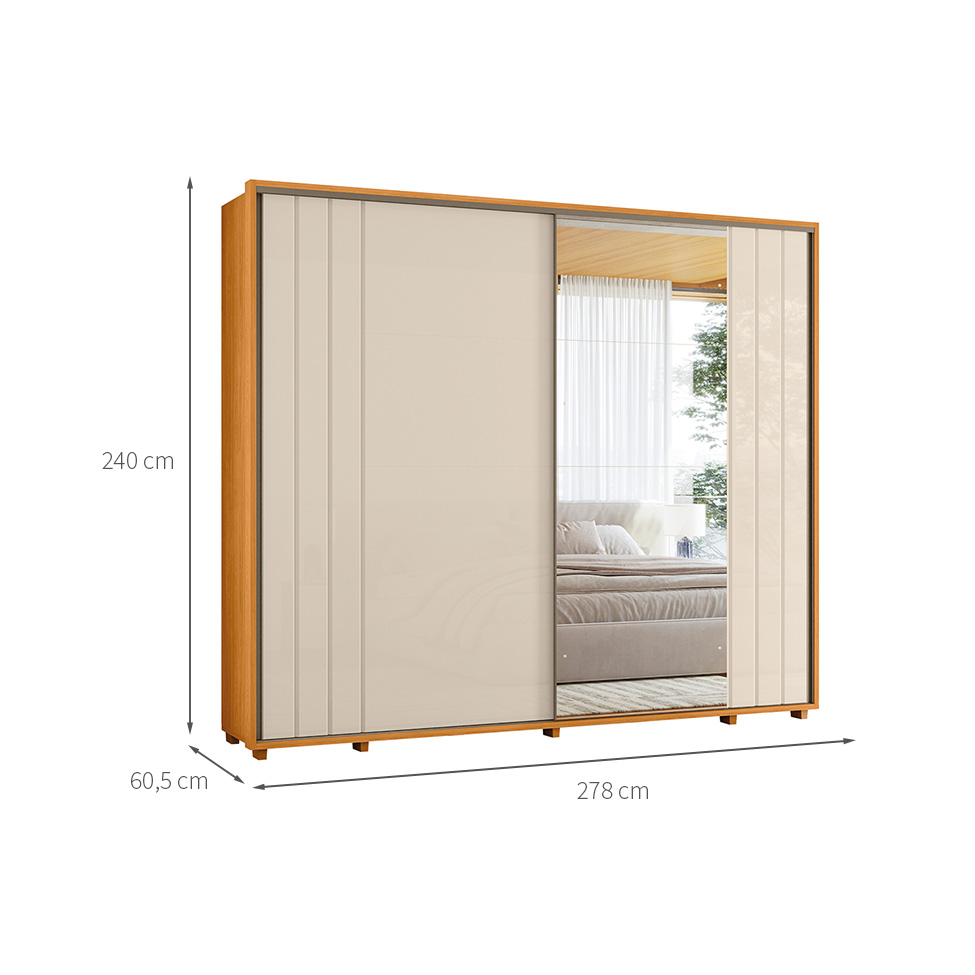 Guarda-Roupa Casal com 1 Espelho Dali 2 Portas 8 Gavetas Cinamomo e Off White