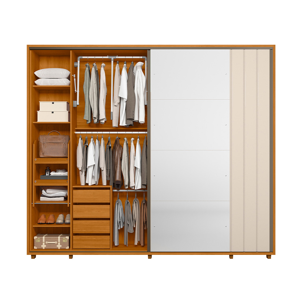 Guarda-Roupa Casal com 1 Espelho Dali 2 Portas 8 Gavetas Cinamomo e Off White