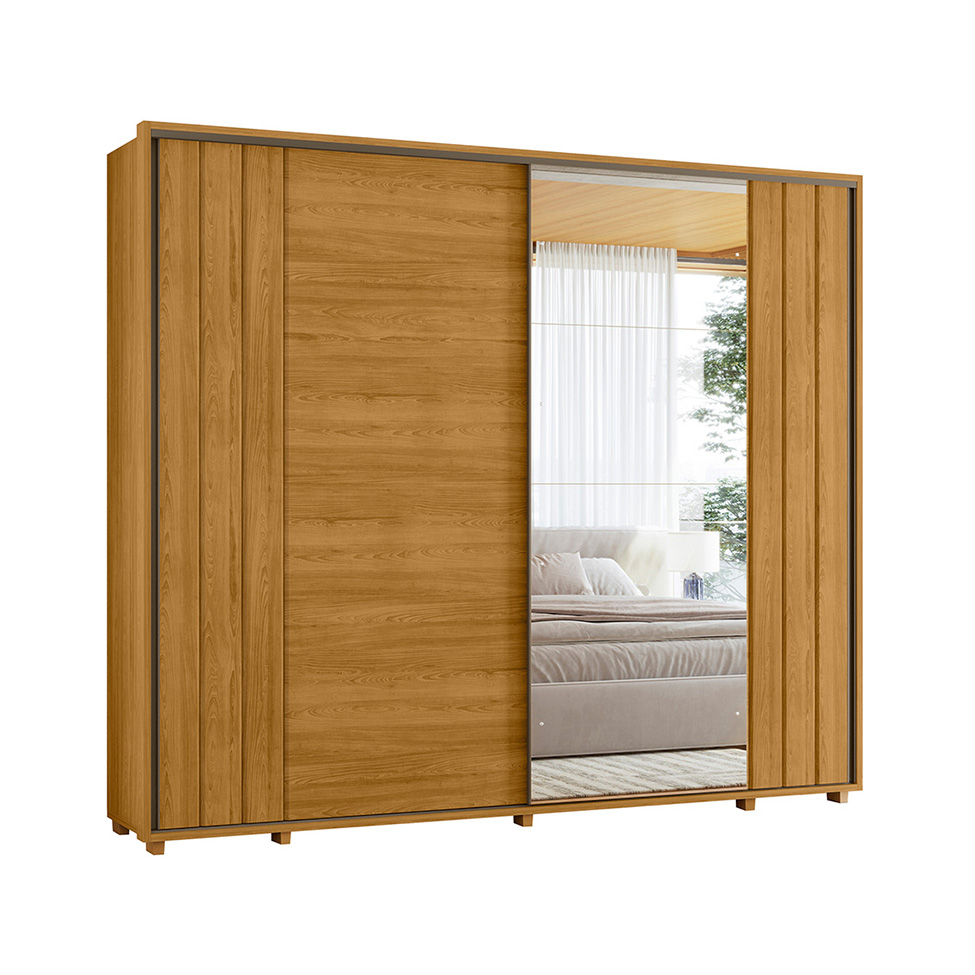 Guarda-Roupa Casal com 1 Espelho Dali 2 Portas 8 Gavetas Cumaru e Opala