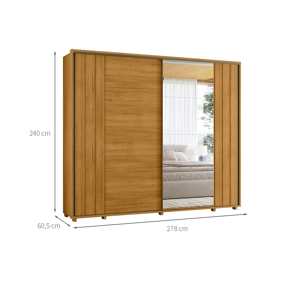 Guarda-Roupa Casal com 1 Espelho Dali 2 Portas 8 Gavetas Cumaru e Opala