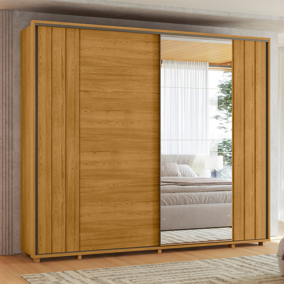 Guarda-Roupa Casal com 1 Espelho Dali 2 Portas 8 Gavetas Cumaru e Opala