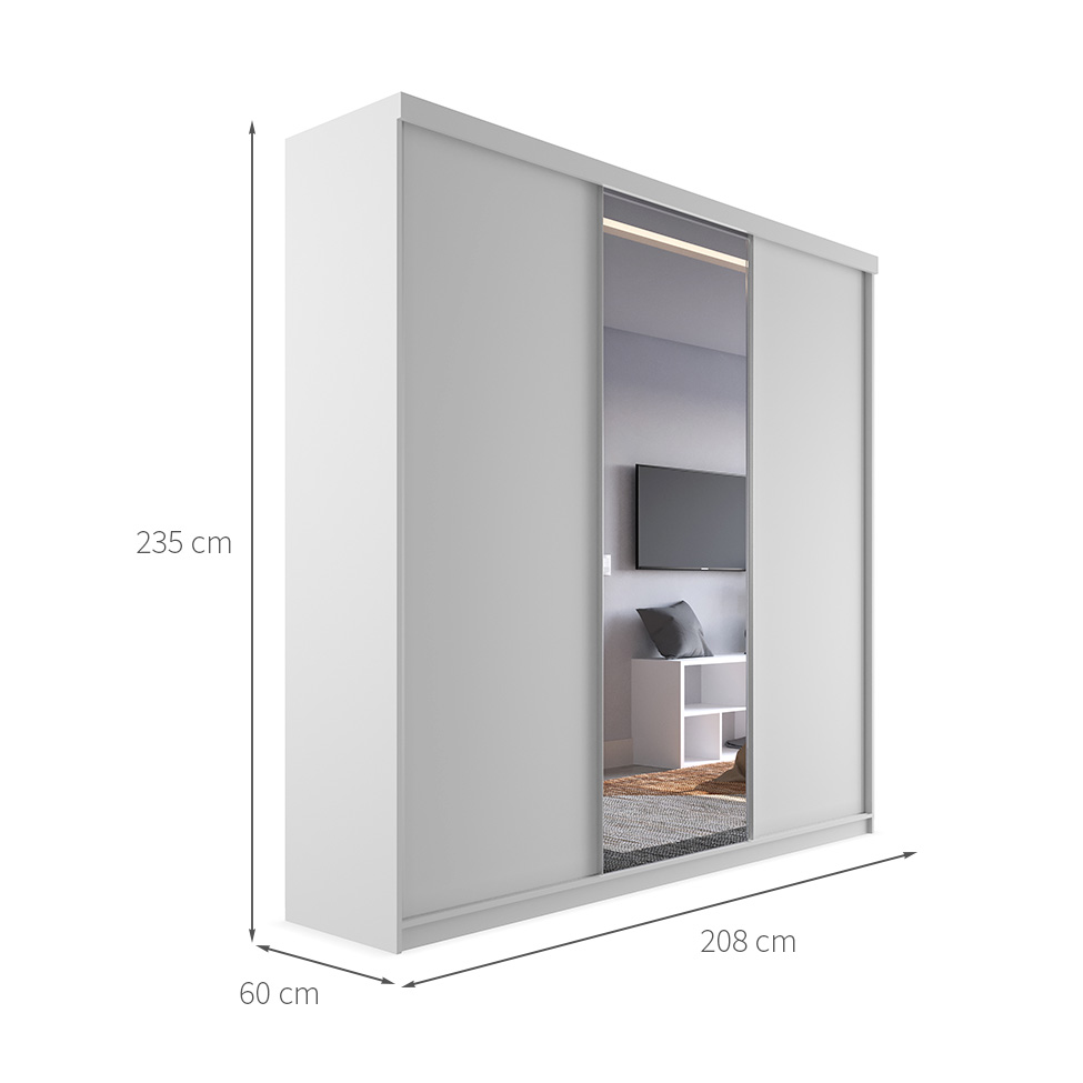 Guarda-Roupa Casal com 1 Espelho Genebra 100% MDF 3 Portas 4 Gavetas Branco