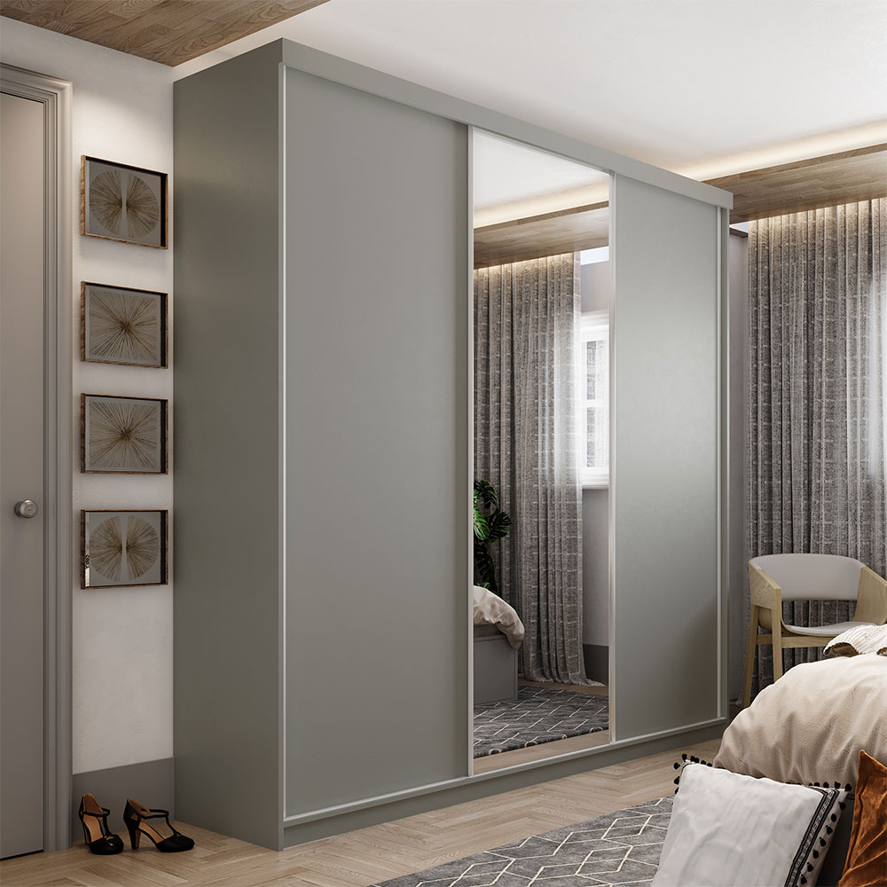 Guarda-Roupa Casal com 1 Espelho Geneve 3 PT 4 GV Cinza