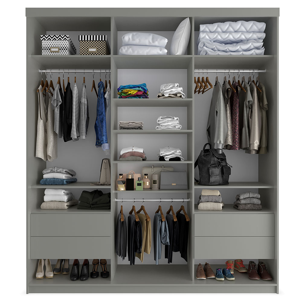 Guarda-Roupa Casal com 1 Espelho Geneve 3 PT 4 GV Cinza