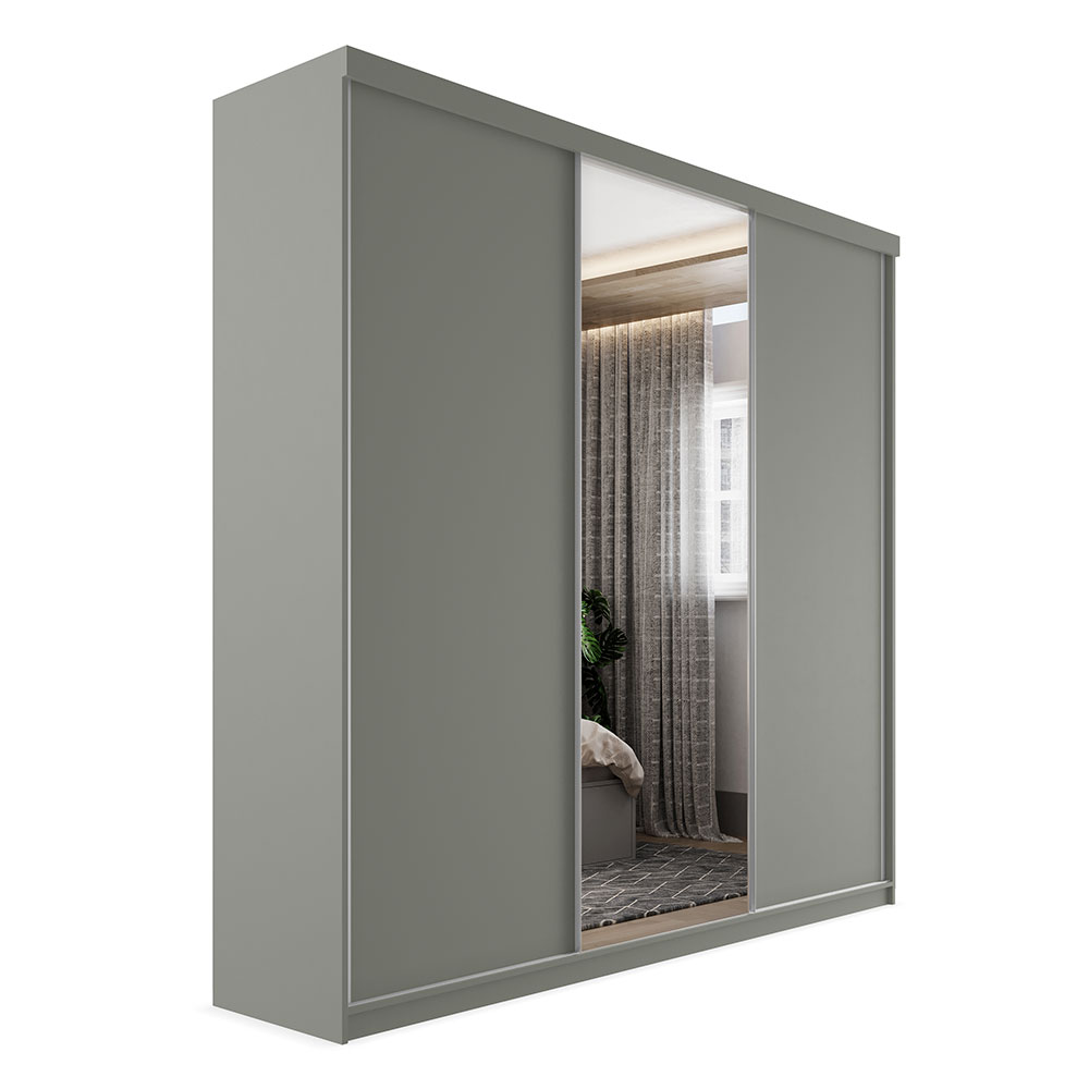 Guarda-Roupa Casal com 1 Espelho Geneve 3 PT 4 GV Cinza