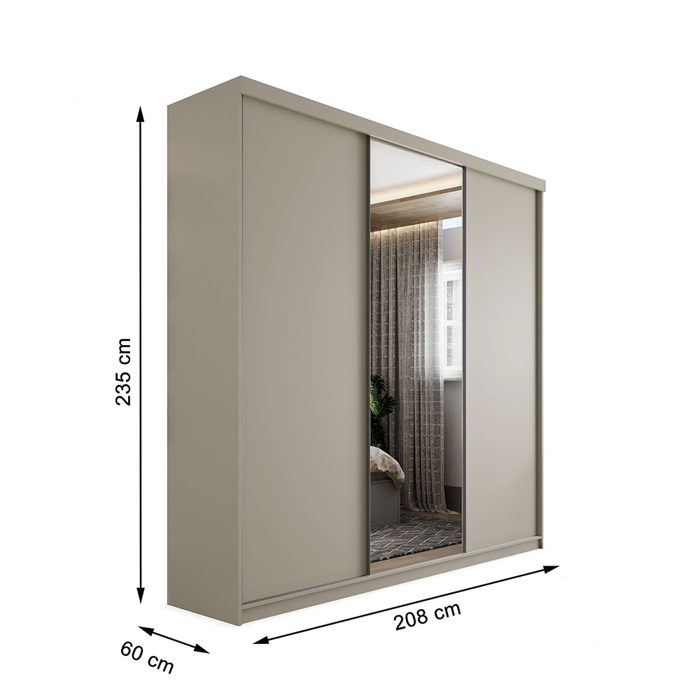Guarda-Roupa Casal com 1 Espelho Geneve 3 Portas 4 Gavetas Bege