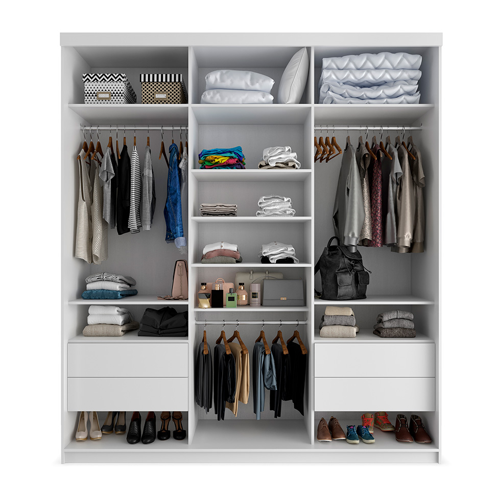 Guarda-Roupa Casal com 1 Espelho Geneve 3 Portas 4 Gavetas Branco